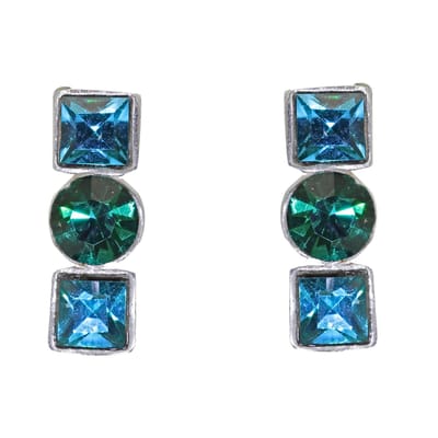 Behave – Oorbellen – 925 Sterling Zilveren Oorsteker - Langwerpig met Petrol Blauw Glas Steen - 1, 6 cm lang en 0,6 cm