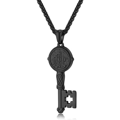 Bijoux Acier Inoxydable Collier Clé Pendentif Personnalisé en Acier Titane Chaîne Pull Pendentif black