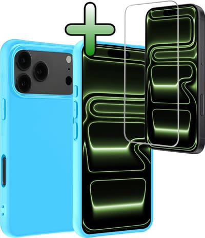 Hoesje Met Screenprotector - Geschikt voor Apple iPhone 17 Pro Max / 18 Pro Max - Sterk & Shockproof - Back Cover - Siliconen Case - Telefoon Hoes - Lichtblauw