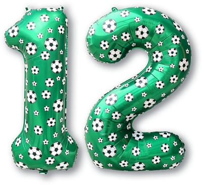 BTH – 12 Jaar Folieballon Voetbal – 86 cm – Groen-Zwart-Wit – Football Party Thema Versiering – Feest Decoratie
