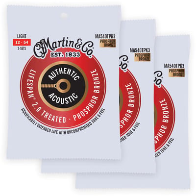 Martin MA540TPK3 Lifespan 2.0 Snaren voor Akoestische Gitaar (12-54) Phosphor Bronze, Light 3-Pack