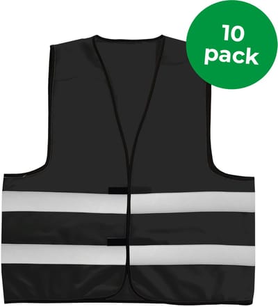 10-pack Veiligheidshesjes kinderen - Veiligheidsvesten kind - Zwart - Maat XS (3-7jaar) - Hesjes veiligheid verkeer