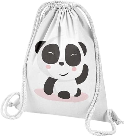 Sporttas Katoen - Draagtas Gym - Vrije Tijd - Uniek Panda Design - 12 Liter - Wit