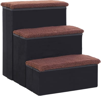 Opvouwbare Huisdiertrap 40 x 54 x 48 cm Zwarte 3 Treden Met Opbergruimte Voor Katten En Honden Comfortabel Duurzaam Gemakkelijk Bereikbaar