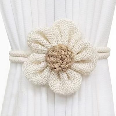 Magnetische Gordijnhouders Set van 4 – Bohemian Handgeweven Bloem Design – Witte Gordijn Tiebacks