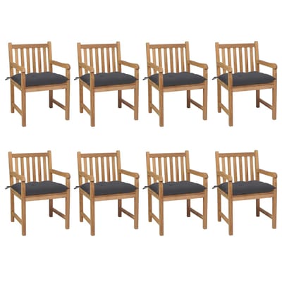 vidaXL - Tuinstoelen - 8 - st - met - antracietkleurige - kussens - massief - teakhout