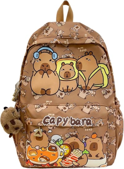 Schattige capibara-rugzak, damesmodel, met cartoon-charme, roze, grote inhoud, waterdicht, geschikt voor reizen en sporten (bruin).