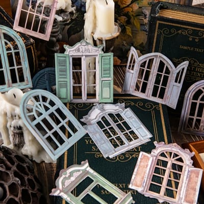 10 Feuilles Décalcomanies Découpes Portes et Fenêtres Creuses Style Vintage, Formes Irrégulières Couleurs Mélangées Thème Fantaisie, Auto-Adhésives Pour Bricolage Scrapbooking Artisanat One size