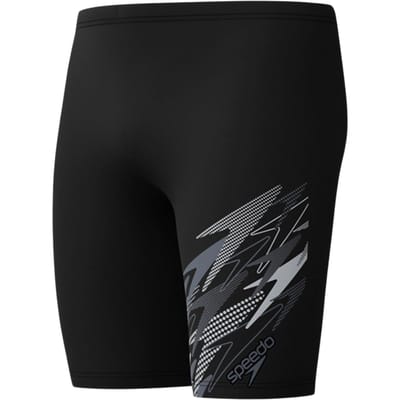 Speedo Medley Logo Jammer Heren - Strakke Zwembroek Heren - Vormvaste Zwembroek Mannen - Sportzwembroek Heren met Trekkoord - Zwart/Grijs - L