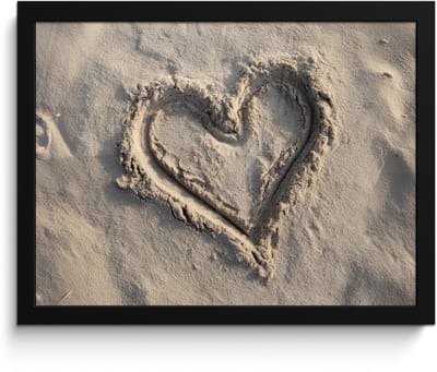 Poster in lijst - Fotolijst 40x30 cm - Posters - Hartvorm - Getekend - Beige - Zand - Posterlijst zwart - Decoratie - Wanddecoratie woonkamer - Muurdecoratie slaapkamer