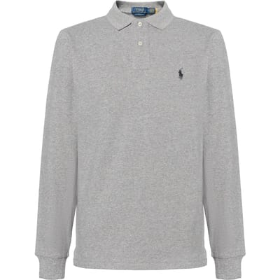 Polo Ralph Lauren Zomer 2022 Effen Kleur Logo Geborduurd Lange Mouwen Polo Shirt Heren tops Grijs 710680790-003 L gray