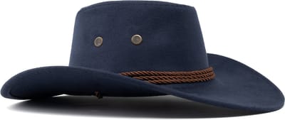 KIMU® Cowboyhoed Donkerblauw Suedelook - Lichtgewicht Blauwe PU Suede Cowboy Western Hoed Touw Dames Heren - Cowgirl Ranger Yellowstone Festival