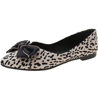 Chaussures simples à imprimé léopard Printemps Nouvelles Pointues Nœud Semelle souple Chaussures pour femmes Net Rouge Confortables Polyvalentes Chaussures plates 35 black