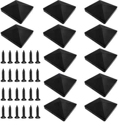 12 Stuks Post Caps 10x10cm, Plastic Beschermkappen voor Tuinhekken met 24 Schroeven, Vierkante Houten Palen Bescherming voor Terras en Tuin Fencing