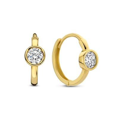 New Bling 9NBG-0757 Gouden Oorringen met Zirkonia - Oorbellen - 14 Karaat - 12,5mm Doorsnee - 1,8mm Breed - Zirkonia Steentje - 5mm - Scharnier - Goud