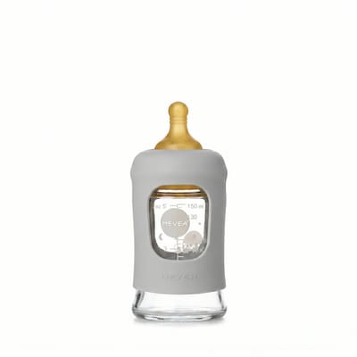HEVEA - Glazen Fles - Brede Hals 150ml - Met Sleeve - Gorgeous Grey