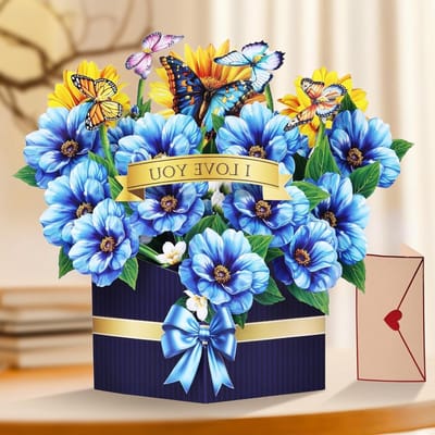 3D Pop-Up Verjaardagskaart met Papieren Poppy Bloemenboeket en Envelop, Perfect voor Moederdag, Verjaardagen en Jubilea, Ideaal voor Vrouwen en Meisjes