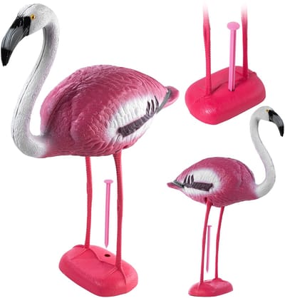 KADAX Tuin flamingo figuur, 80 cm decoratief flamingobeeldje, kunststof tuinstaak, tuinfiguur exotische vogel, roze vijver figuur, tuindecoratie voor vijver (1 stuks)