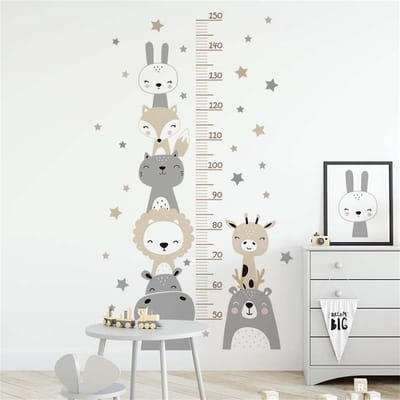 Muurstickers voor kinderen - Groeimeter - Bosdieren - Verwijderbaar - DIY - Kindermuurdecoratie - Grijs