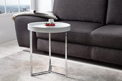 Extravagante bijzettafel  40cm wit chroom rond incl. Dienblad
