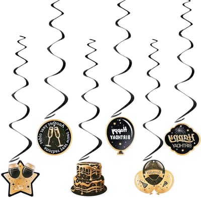 Feestdecoratie spiralen 6 stuks - zwart en goud - elegante verjaardag versiering - eenvoudig te installeren - ShopVlot