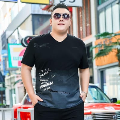 Nouveau T-shirt Dégradé Plus Taille Homme Manches Courtes Été Homme Gros Cool Manches Courtes Col V Coton Pur 7XL noir