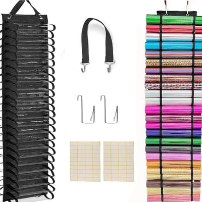 Vinylrollenhouder voor 60 Rollen - Organiser voor Muur, Deur of Kast - Transparant PVC-Venster en Labels - 600D Oxfordstof