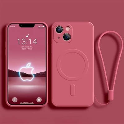 Dragonne pour poignet pour coque de téléphone en silicone magnétique Magsafe pour iPhone 17 Air 16 15 14 Plus 13 12 11 Pro Max Housse de chargement sans fil For iphone14Pro brown