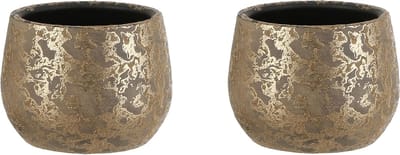 Mica Decorations Bloempot - 2x - goudkleurig - keramiek - 16 x 13 cm - plantenpotten