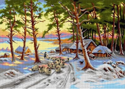 Voorbedrukt stramien -  Homeward through the Glistening Snow - ORCHIDEA  50 x 70 (EXCLUSIEF GARENS)