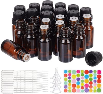 Allecto - Bruine Glas Essentiële Olieflessen - Navulbare Container Kits - 10ml - Aromatherapie - Geur Cosmetische Olie - Perfect voor thuisgebruik
