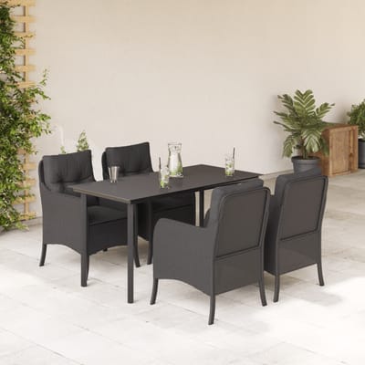 vidaXL - 5-delige - Tuinset - met - kussens - poly - rattan - zwart