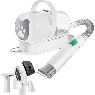 Nieuwe 7-in-1 Multifunctionele Honden- en Kattenharen Trimmer, Vacuümset voor Honden en Katten, Vacuüm Trim- en Scheerapparaat 7 in 1 white