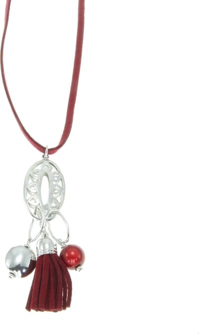 Behave Ketting van suède met hangers romantische stijl 74,5 cm