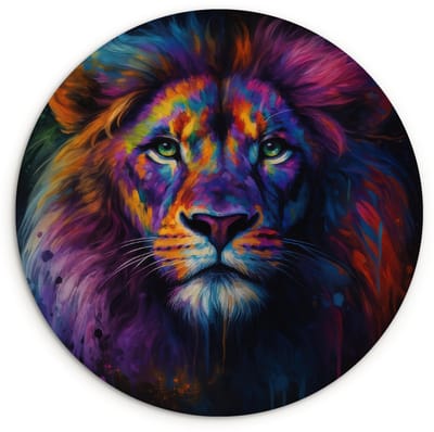 WallCircle® Wandcirkel 120x120 cm - Muurcirkel Leeuwenkop - Felgekleurd - Abstract - Muurdecoratie woonkamer - Wanddecoratie slaapkamer - Kamer decoratie accessoires - Ronde schilderijen XXL