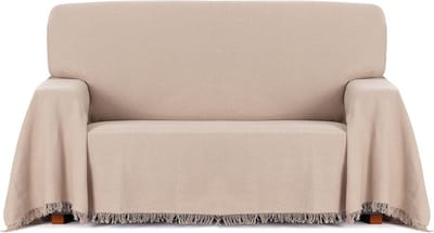 Multifunctionele sprei van jacquard-stof met franjes, afmetingen 230 x 260 cm, ideaal voor bank en bed, ademend en zacht, kleur linnen