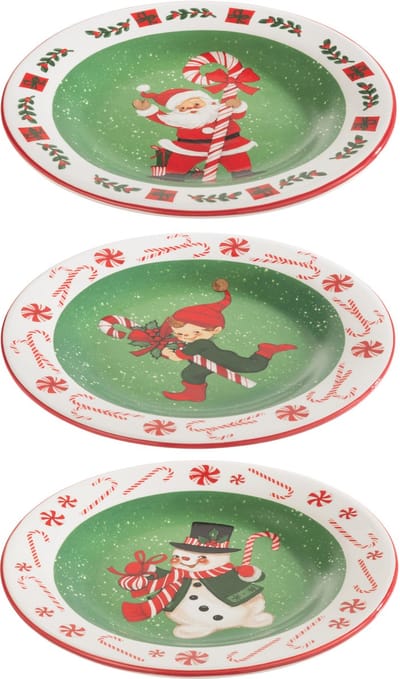 J-Line bord Kerstmis Dolomite - keramiek - mix - 3 stuks