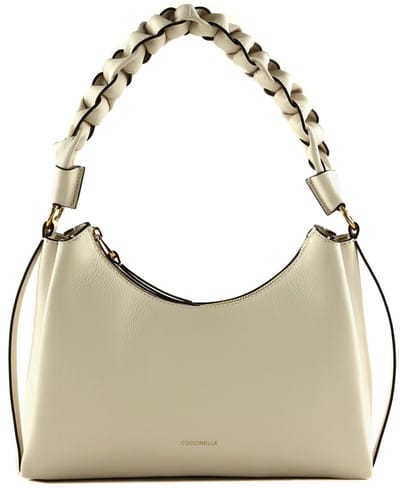 COCCINELLE Leren Schoudertas Boheme Grana Double Shoulder Bag Blanco / Skin Crème