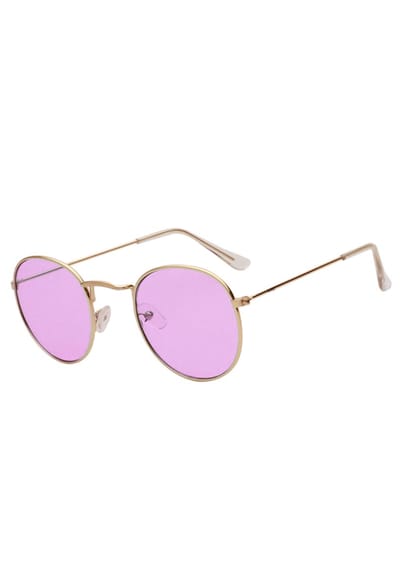 KIMU® Ronde Bril Round Metal - Goud Montuur Rond - Paars Roze Glazen - Retro Zonnebril Gouden Vintage Brilletje Festival