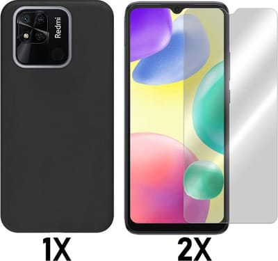 Casemania Hoesje Geschikt voor Xiaomi Redmi 10 A / 9C - Zwart - 2X Glazen Screenprotector- Siliconen Back Cover