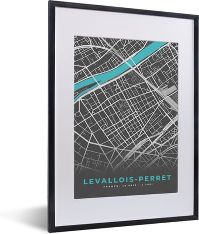 Fotolijst incl. Poster - Levallois-Perret - Stadskaart - Kaart - Plattegrond - Frankrijk - 30x40 cm - Posterlijst