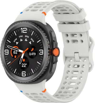 Siliconen bandje - geschikt voor Samsung Galaxy Watch 8 (40mm) / Galaxy Watch 8 (44mm) / Galaxy Watch 8 Classic - gaatjes met gespsluiting - lichtgrijs