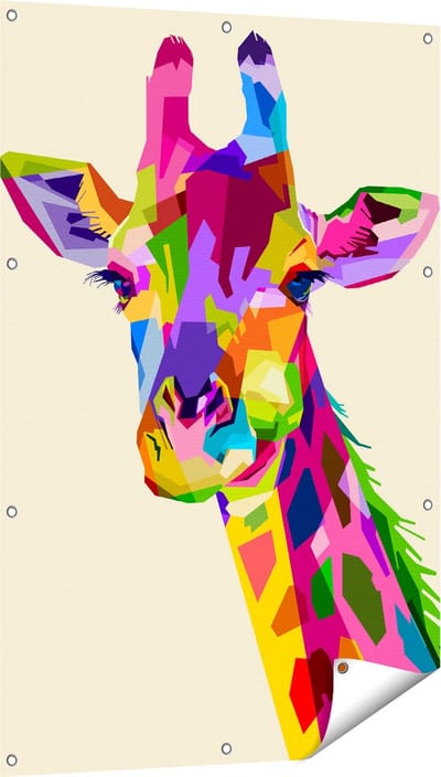 Gards Tuinposter Kleurrijke Giraffe - Abstract - 80x120 cm - Tuindoek - Tuindecoratie - Wanddecoratie buiten - Tuinschilderij