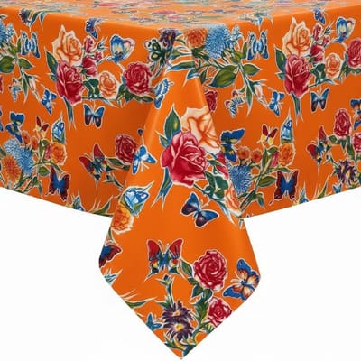 Protecttable - Rond Mexicaans Tafelzeil Vlinders Oranje ⌀118cm - Tafelkleed Afwasbaar - Kunststof
