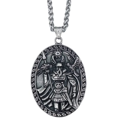 Viking Ketting - Odin Met Raven Huginn & Muninn– Edelstaal - L 60 cm, B 3 mm - Hanger 6 x 4.2 cm
