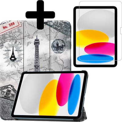 Hoes - Geschikt voor Apple iPad A16/A18 (2022/2025/2026) - 10.9 & 11 inch (10e, 11e & 12e generatie) - Met Screenprotector - Trifold Bookcase - Hard Cover - Hardcover Book Case - Tablet Hoesje - Eiffeltoren