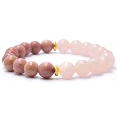 Bixorp Gems Rozenkwarts + Rhodoniet Edelstenen Armband - 8mm / 18cm - Split Armband - Luxe Handgemaakte Kralenarmband