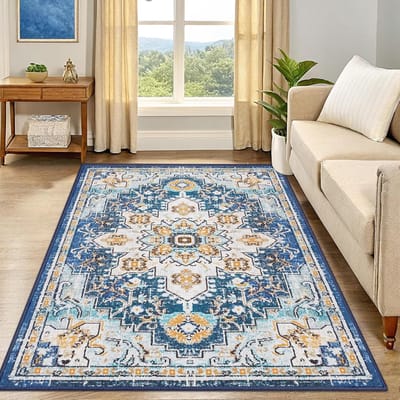 Olanly Vintage Vloerkleed - Blauw - Laagpolig Tapijt - Geschikt Voor De Woonkamer - 183x274 cm