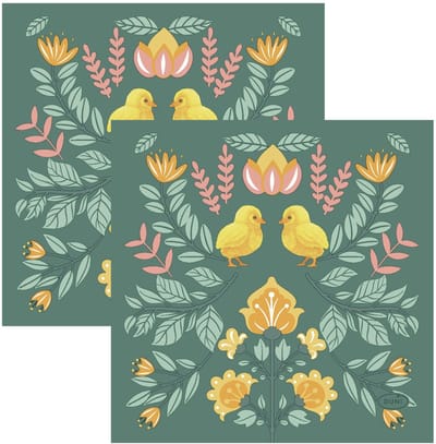 Duni Paas thema servetten Ornament Easter - 40x - groen - 24 x 24 cm - feestservetten - Paasontbijt tafeldecoratie servetjes