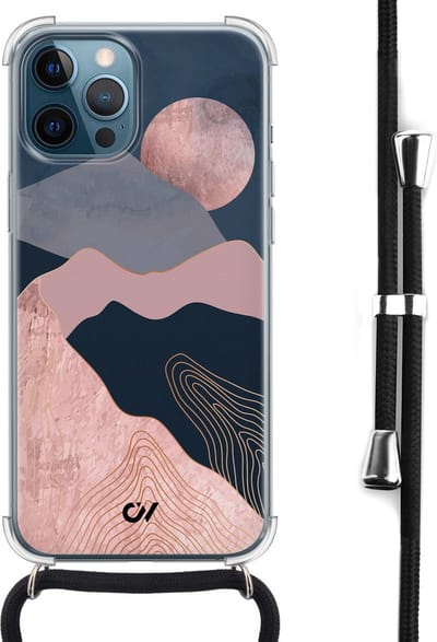 Casevibes - Telefoonhoesje met koord - Geschikt voor Apple iPhone 12 - Landscape Rosegold - Roze -